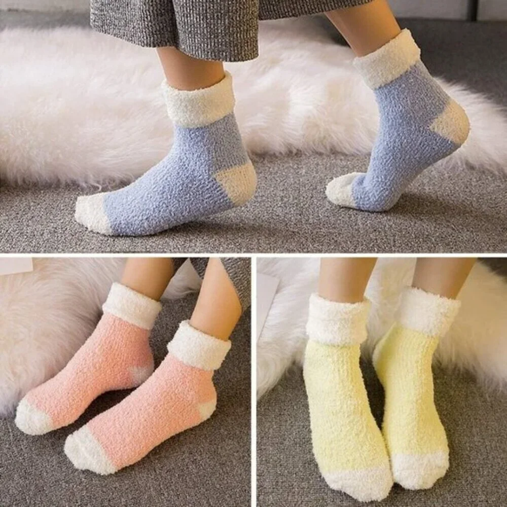 Women’s Plush Slipper Socks 6-Pair Warm Fuzzy Cozy Soft Size 6-10